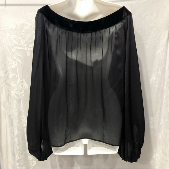 GIORGIO ARMANI Black Sheer Silk & Velvet Blouse 42 6 $800 - Picture 4 of 6